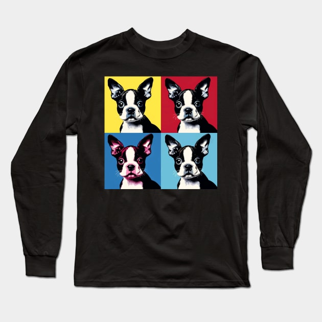 Pop Retro Boston Terrier Art - Cute Puppy Long Sleeve T-Shirt by PawPopArt